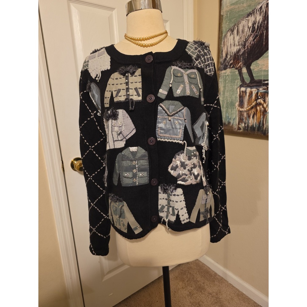 VTG Michael Simon Cardigan Sweater Womens Shopping Boutique 3D Applique Art Y2K